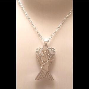 Unique carving Of Angel Wing Also Known As Ribbon Style Pendant S925 Necklace